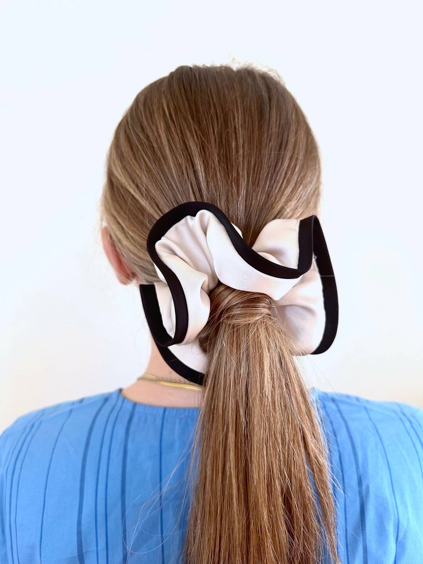 East Hampton Stripe Satin Scrunchie: White