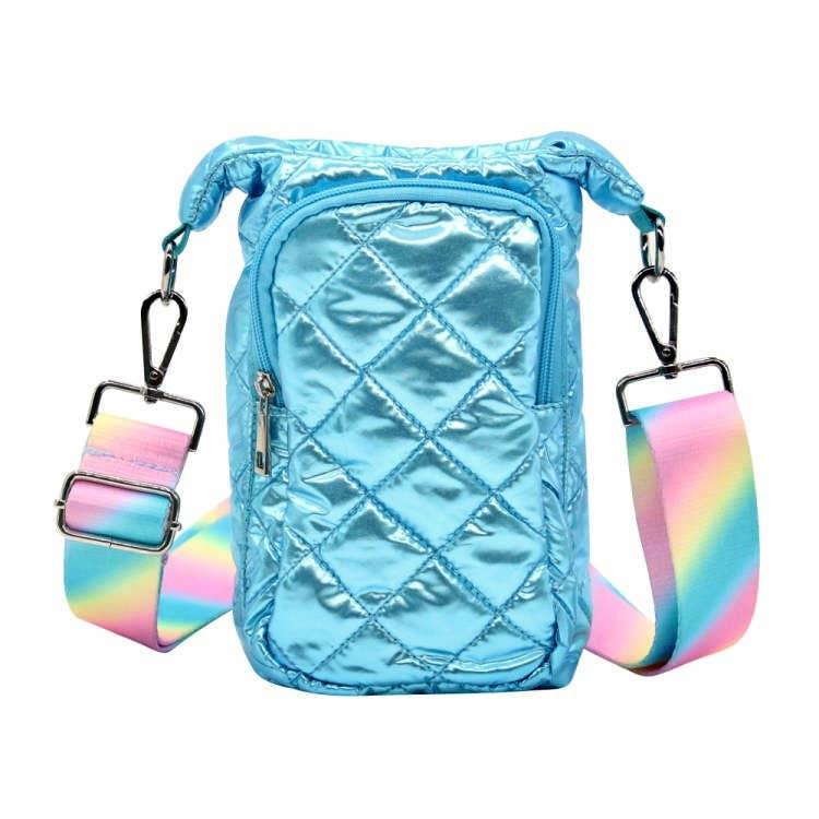 Aqua Water Bottle Bag Crossbody Hydro Puffer Tote