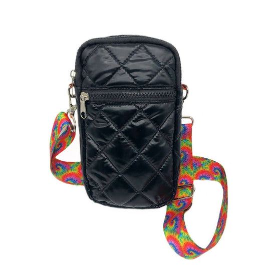 Black Tie Dye Puffer Messenger Cross Body Bag