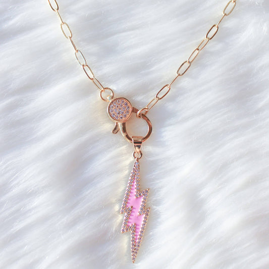 Front Clasp Choker- Paperclip Chain: Pink Lightning