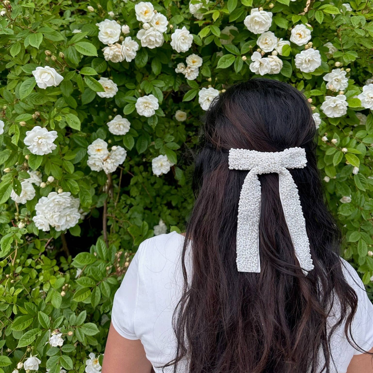 Pearl Embellished Hair Bow Barrette