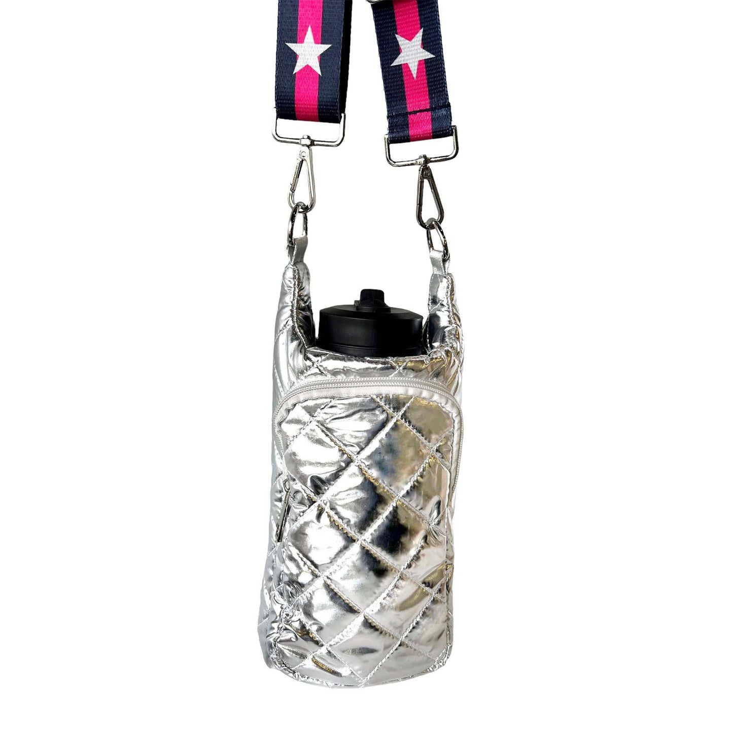 Silver Water Bottle Bag Crossbody Hydro Puffer Tote