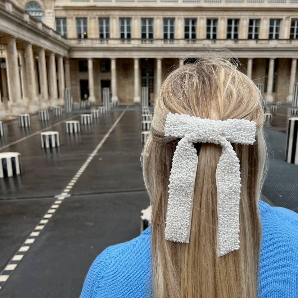 Pearl Embellished Hair Bow Barrette