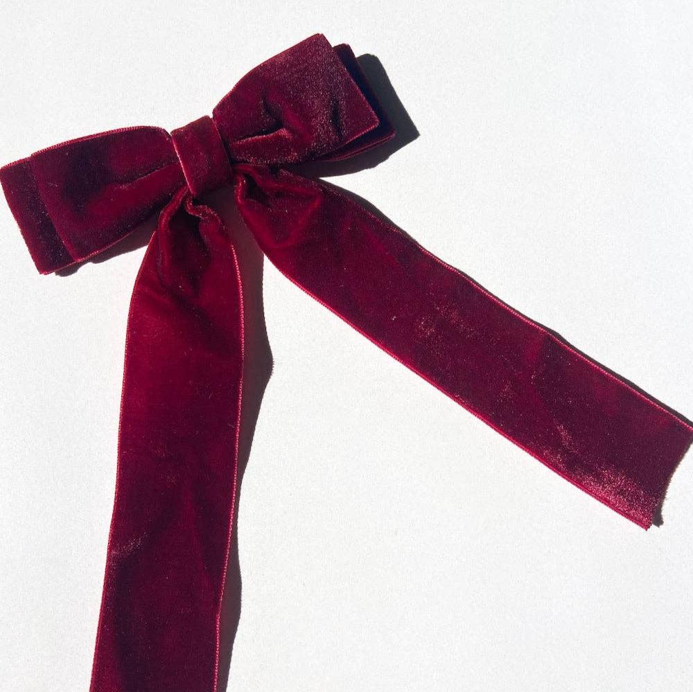 Maroon Velvet Hair Bow Barrette