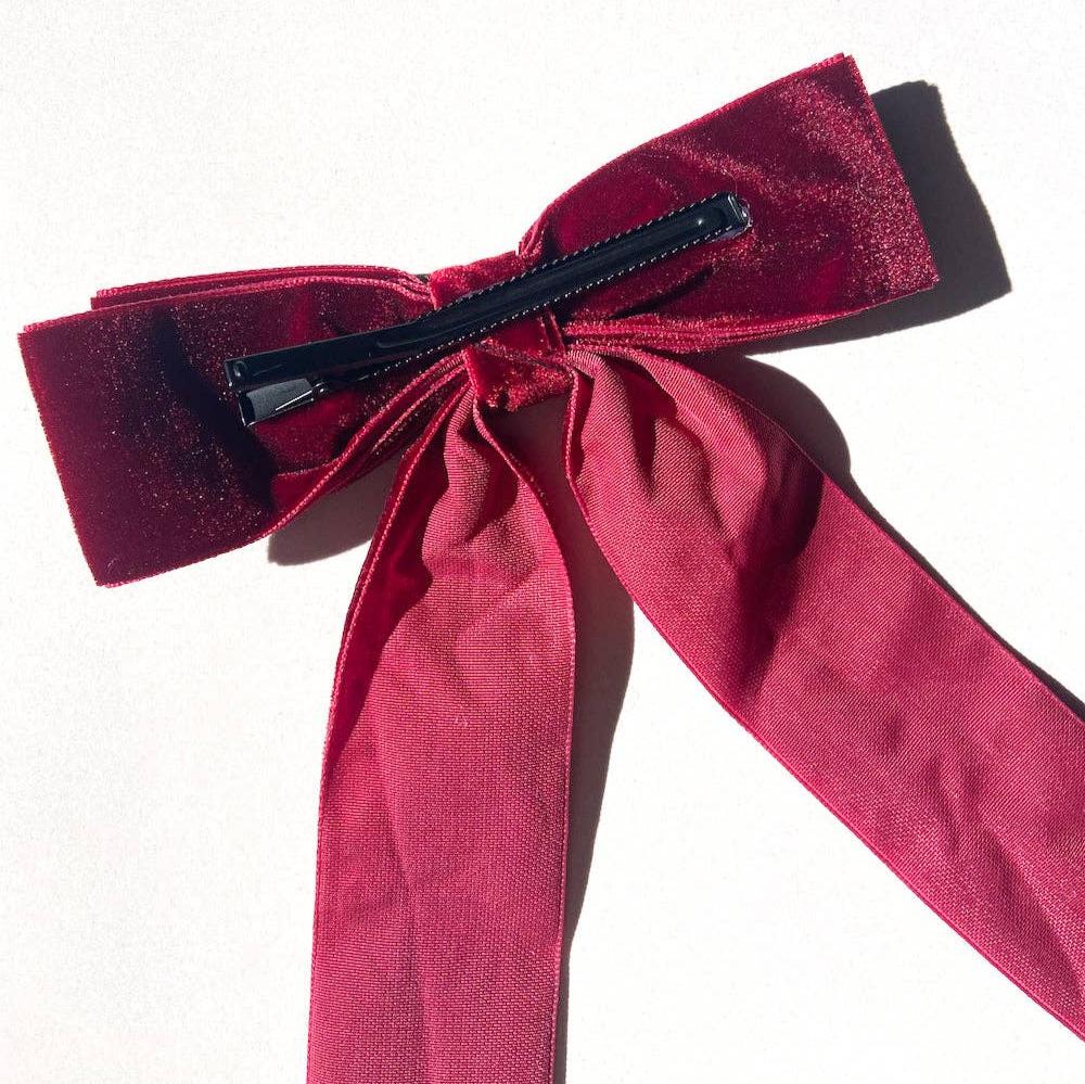 Maroon Velvet Hair Bow Barrette