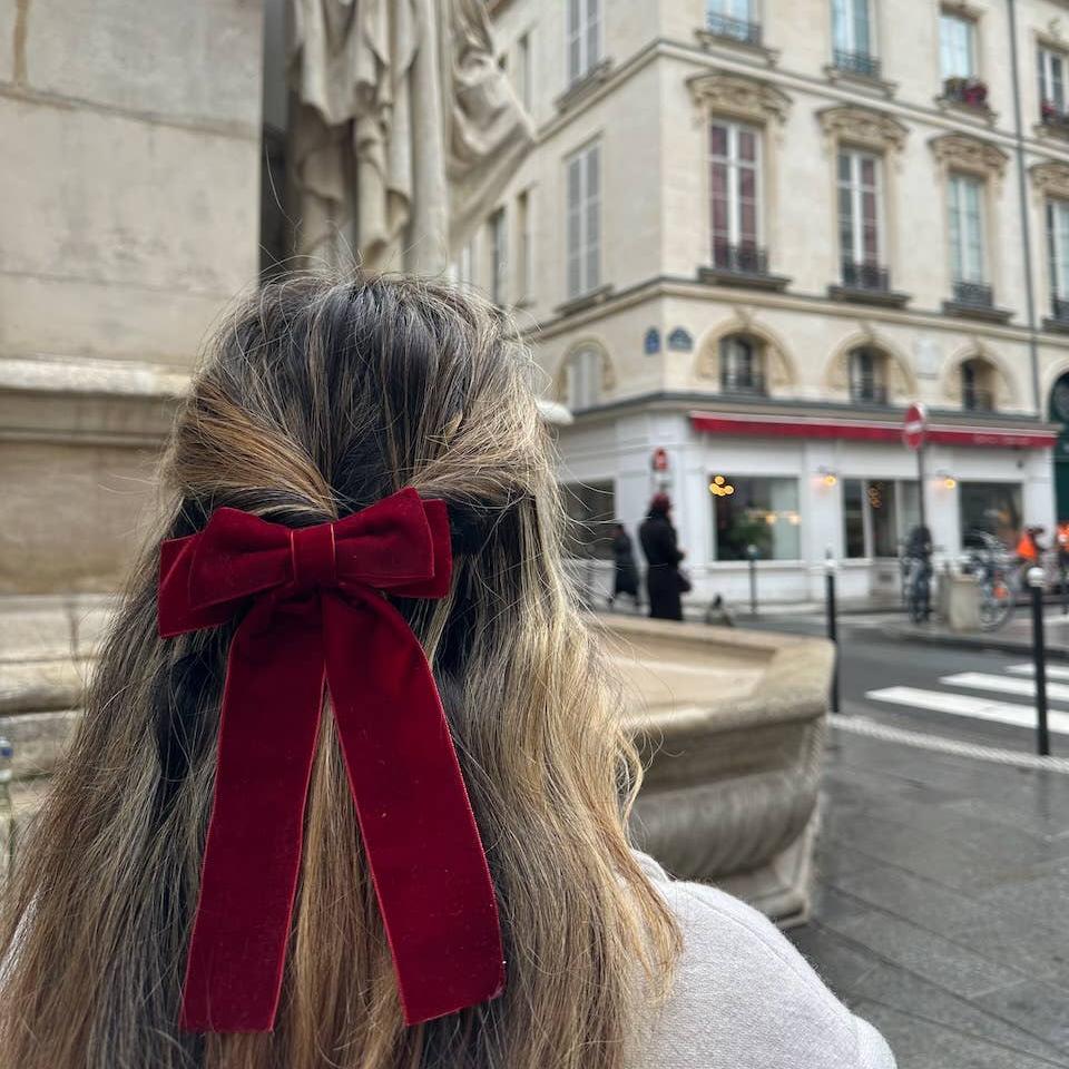 Maroon Velvet Hair Bow Barrette