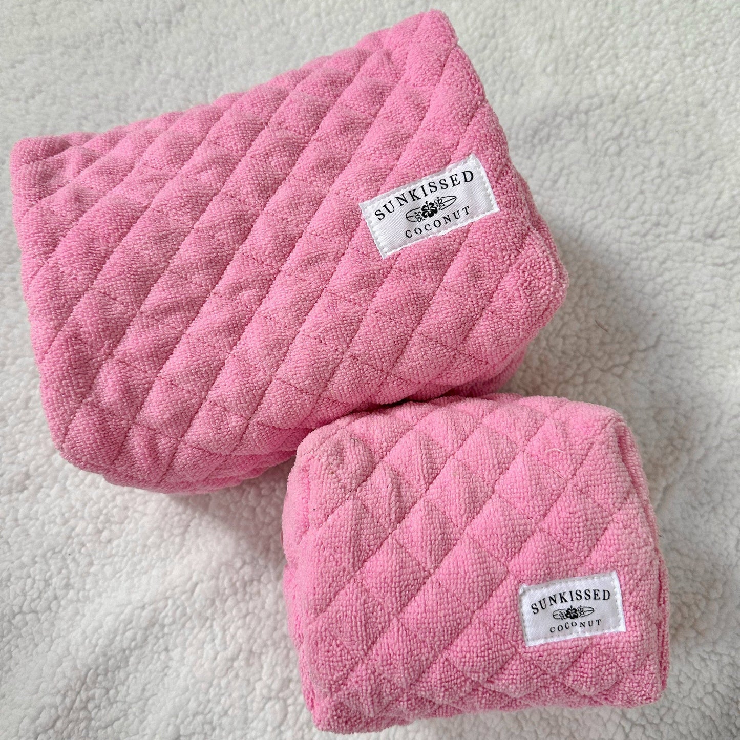 Teddy Bear Small Quilted Make Up Bag- Rose