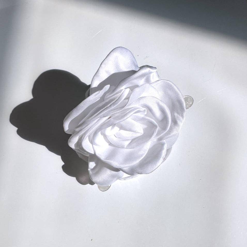 Handmade Big Satin Rose Flower Hair Claw Clip White