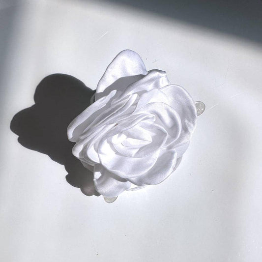 Handmade Big Satin Rose Flower Hair Claw Clip White