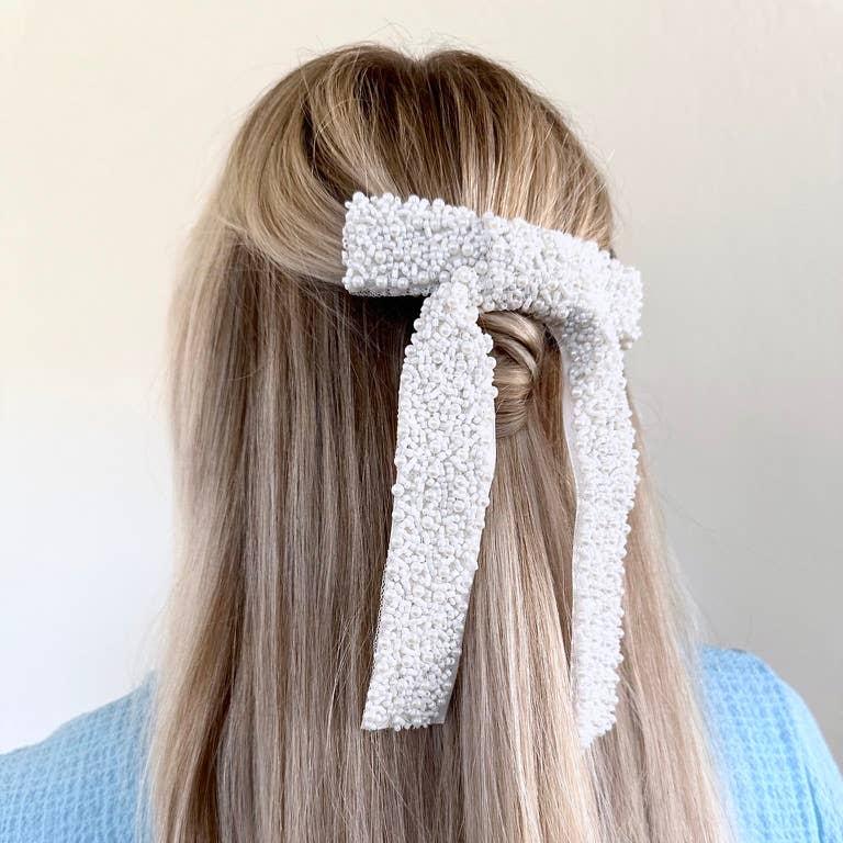 Pearl Embellished Hair Bow Barrette