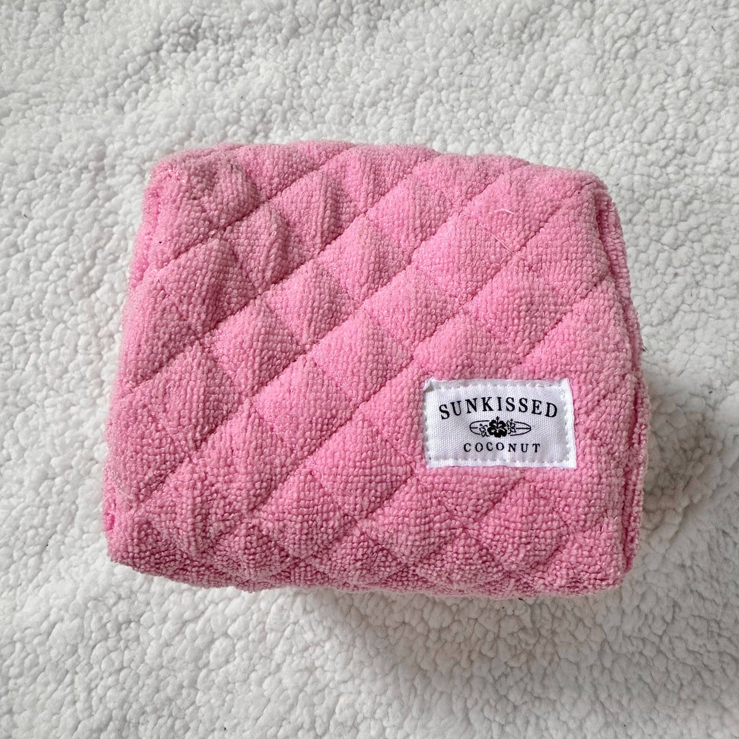 Teddy Bear Small Quilted Make Up Bag- Rose