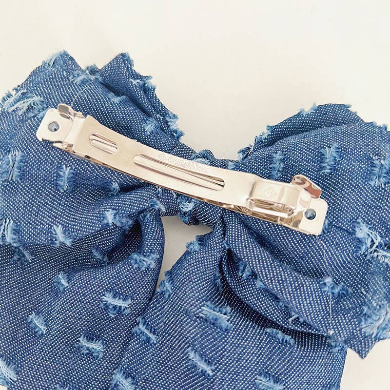 Distressed Denim Bow Barrettes