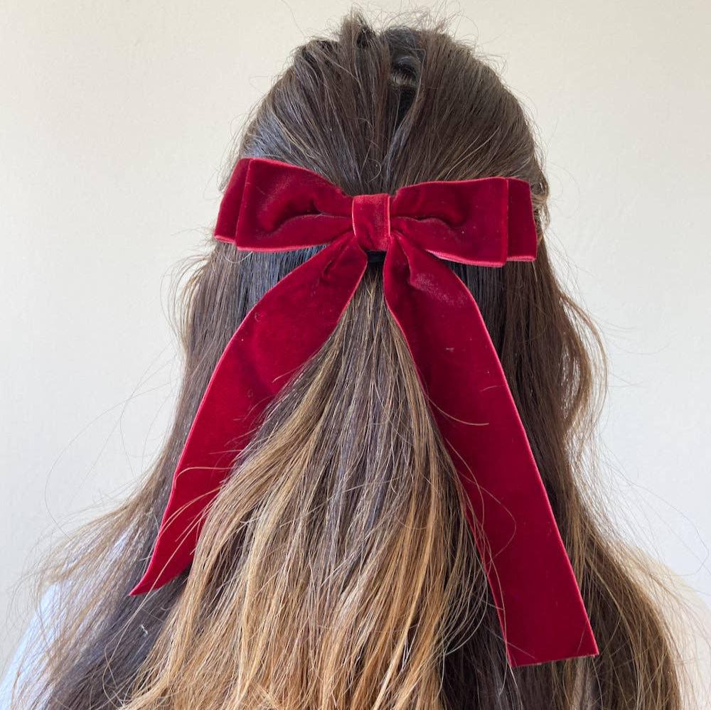 Maroon Velvet Hair Bow Barrette