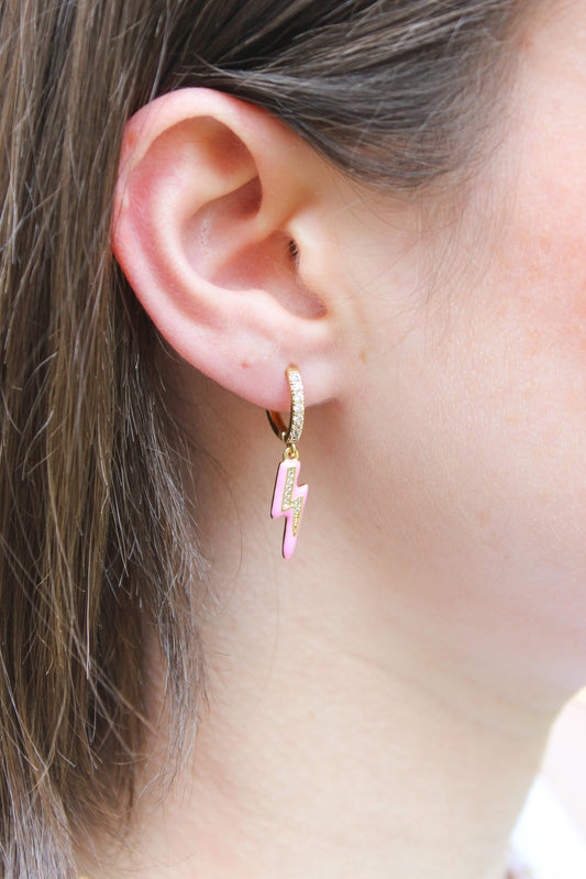 Pink Lightning Bolt Huggie Hoop Earrings