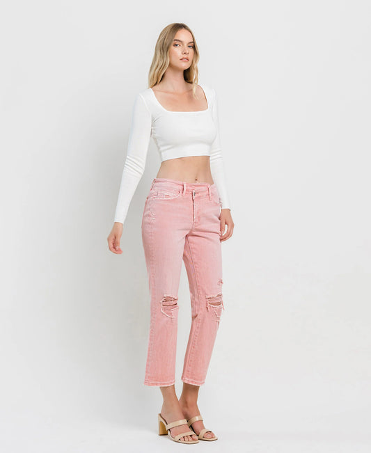 Bridal Rose - High Rise Crossover Crop Straight Jeans