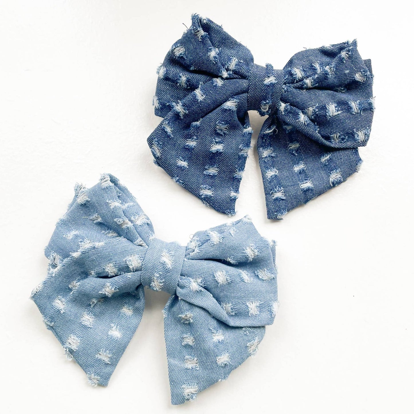 Distressed Denim Bow Barrettes