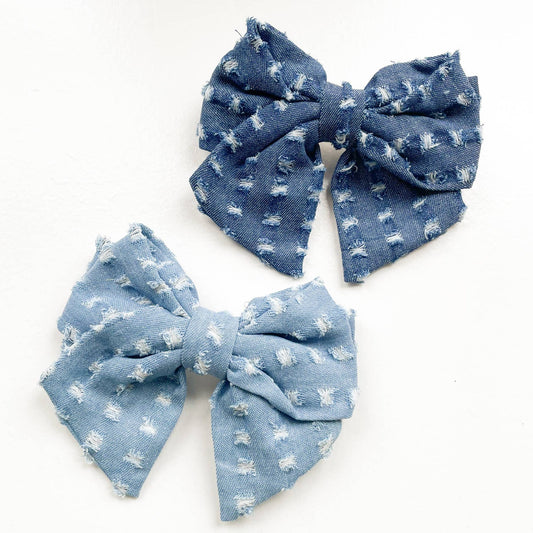 Distressed Denim Bow Barrettes