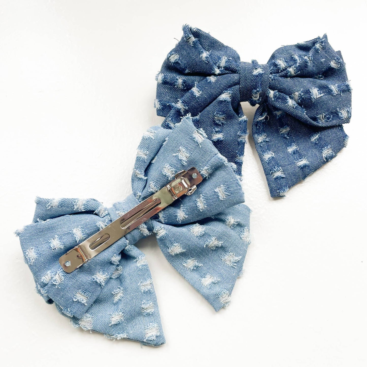 Distressed Denim Bow Barrettes