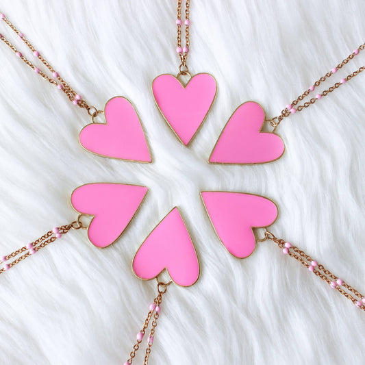 Wild at Heart- Pink Enamel Dotted Necklace