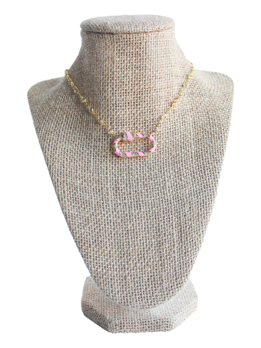 Pretty in Pink- Carabiner Candy Cane Stripe Lock Necklace