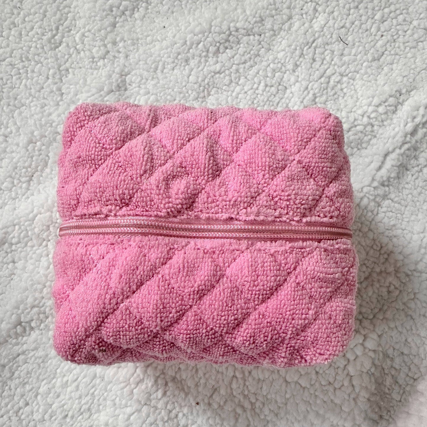 Teddy Bear Small Quilted Make Up Bag- Rose