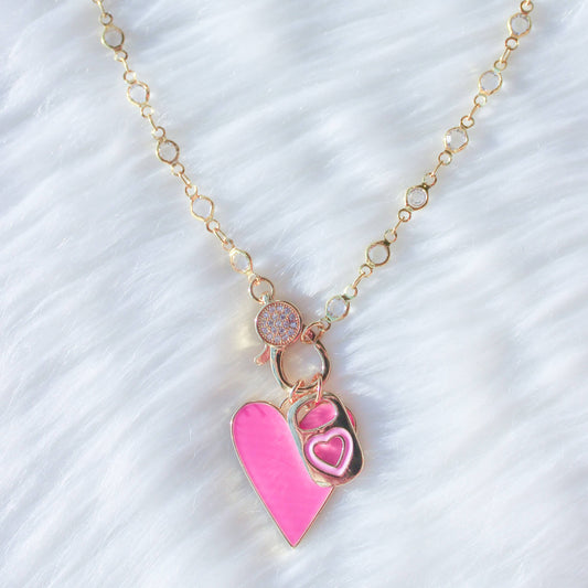 Pop Off Pink- Front Clasp Heart Soda Tab Charm Necklace