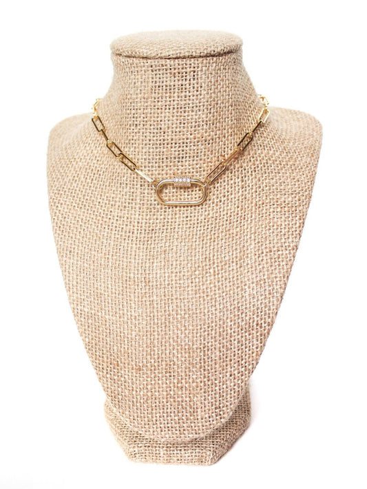 Gold Carabiner Clasp- Paperclip Chain Necklace