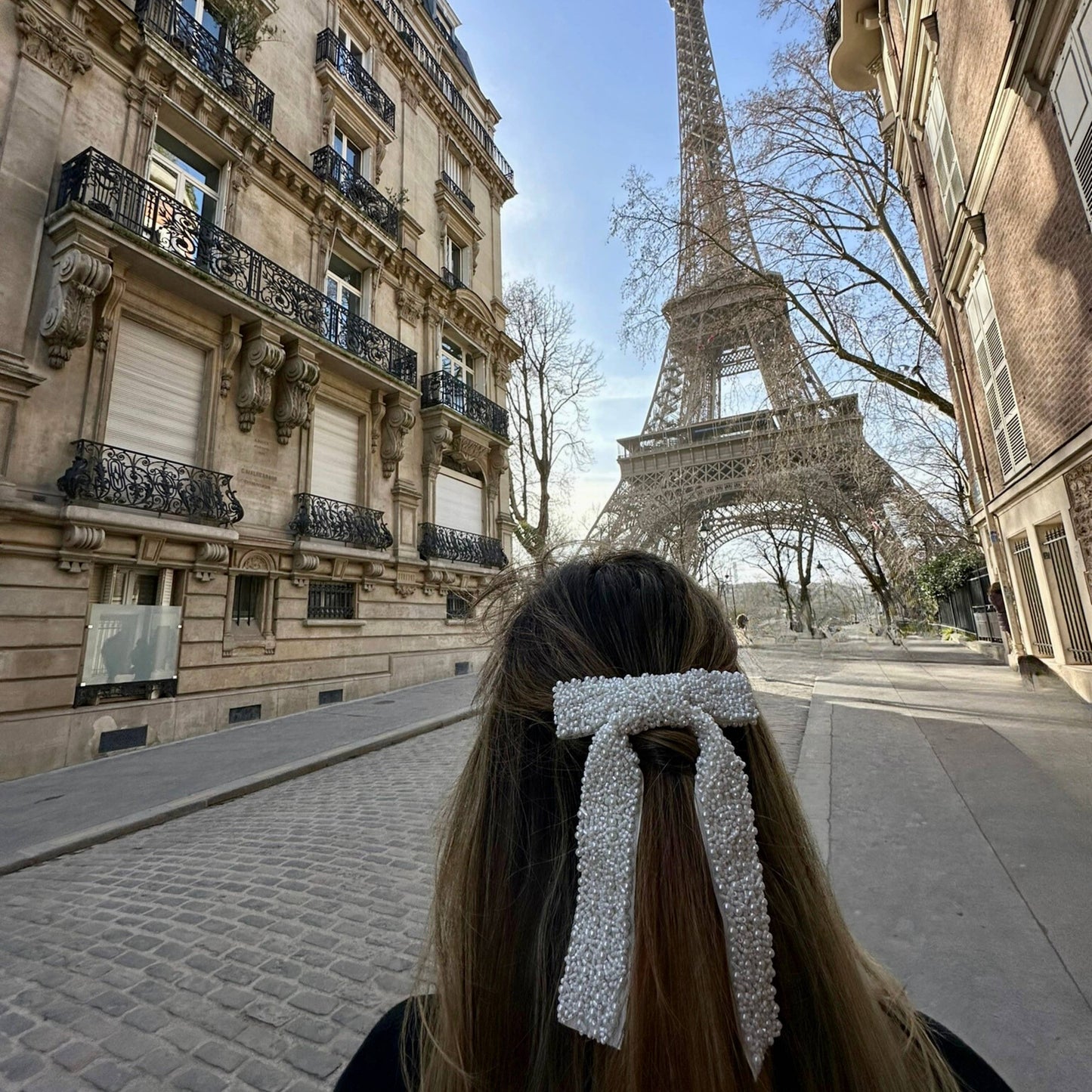 Pearl Embellished Hair Bow Barrette