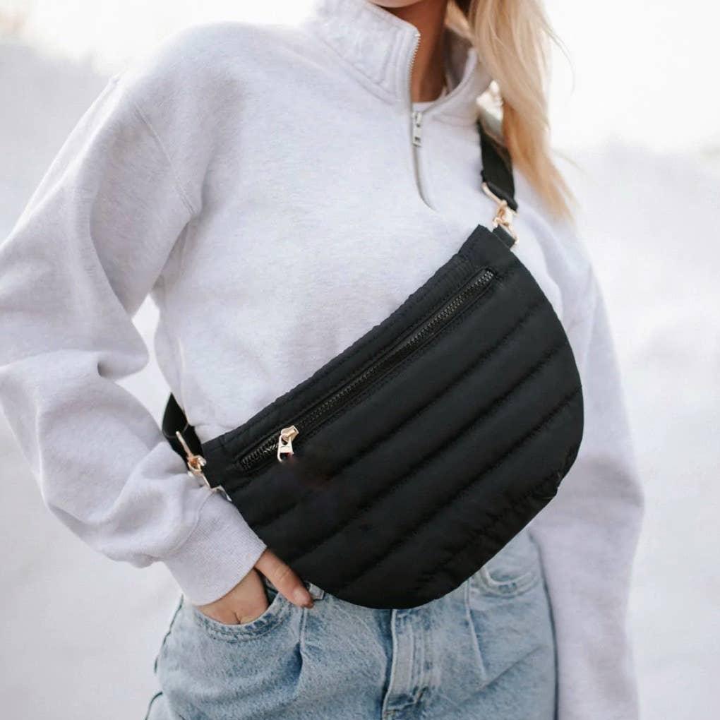 Black Puffer Messenger Crossbody Shoulder Bag