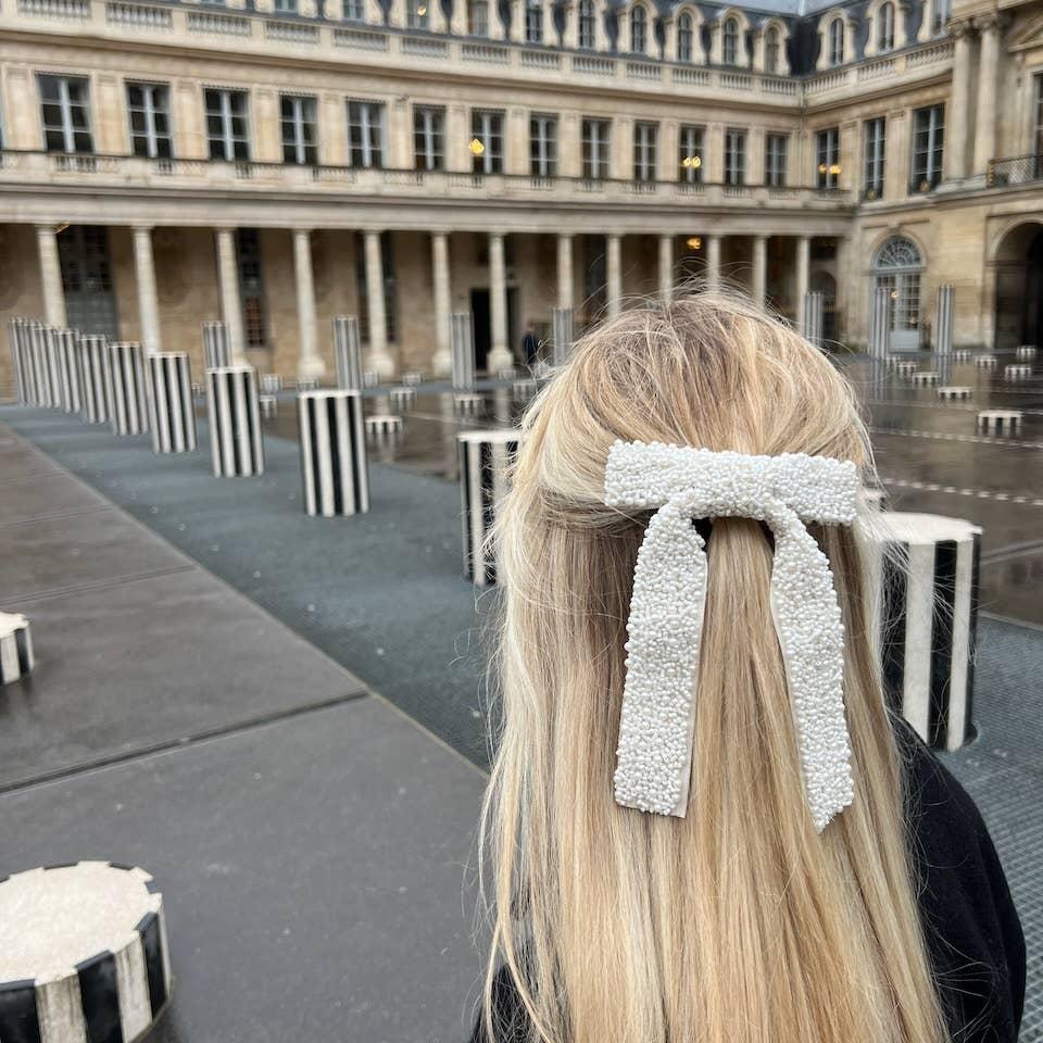 Pearl Embellished Hair Bow Barrette