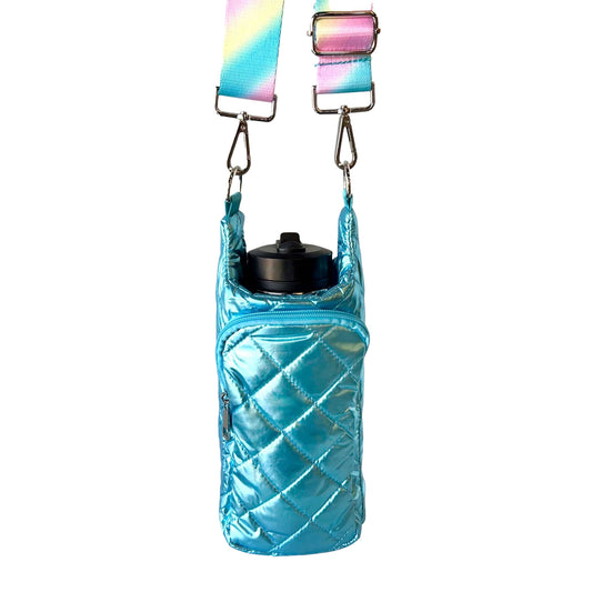 Aqua Water Bottle Bag Crossbody Hydro Puffer Tote