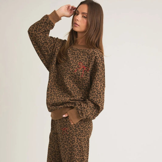 Leopard Bow Sweat Set